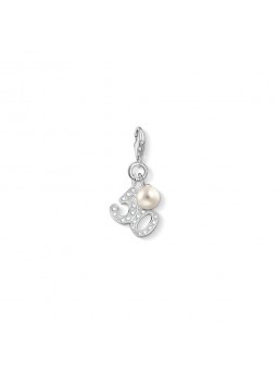 Charm Pendentif  50 ans trèfle  en argent 925/1000 et Oxyde de zirconium avec une jolie perle 1241-167-14