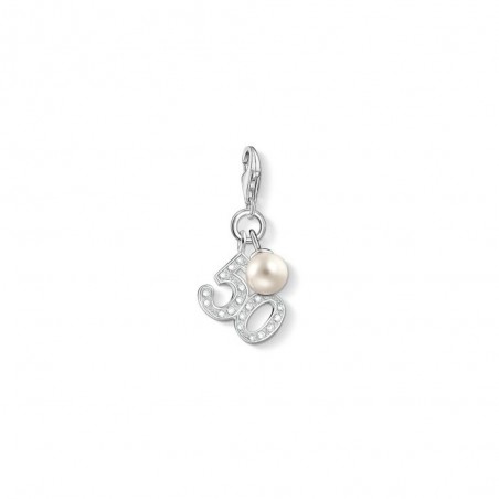 Charm Pendentif  50 ans trèfle  en argent 925/1000 et Oxyde de zirconium avec une jolie perle 1241-167-14