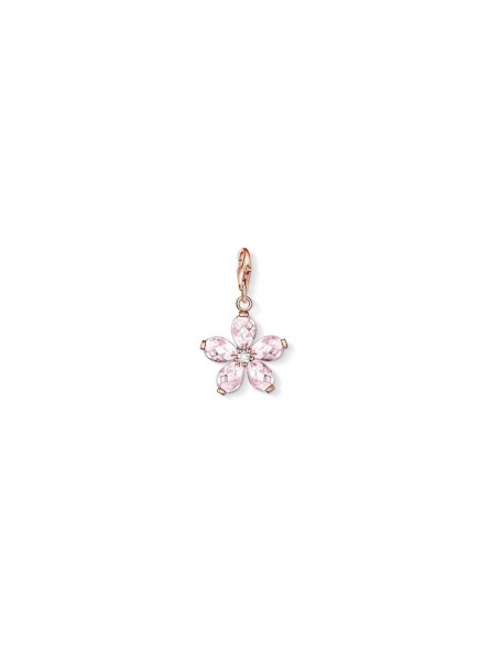 Charm pendentif Thomas Sabo "fleur rose" en argent 925/1000, plaqué or rose 18 carats et quartz rose 0999-537-9 Charm pendentif Thomas Sabo "fleur rose" en argent 925/1000, plaqué or rose 18 carats et quartz rose 0999-537-9