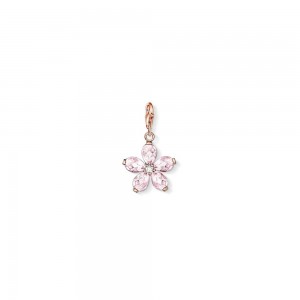 charm pendentif thomas sabo fleur rose en argent plaqué or rose 18 carats et quartz