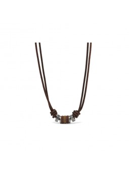 Collier Homme Fossil JF00899797 - Collection Ronde Groupe Vintage Montre style Tendance avec cuir et acier