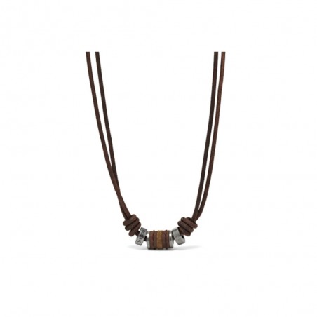 Collier Homme Fossil JF00899797 - Collection Ronde Groupe Vintage Montre style Tendance avec cuir et acier