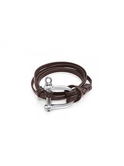 Bracelet manille Phebus créations pour Homme en acier et cuir marron 35-0854