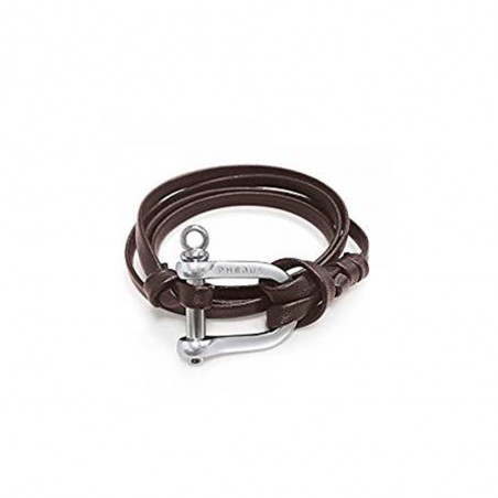 Bracelet manille Phebus créations pour Homme en acier et cuir marron 35-0854