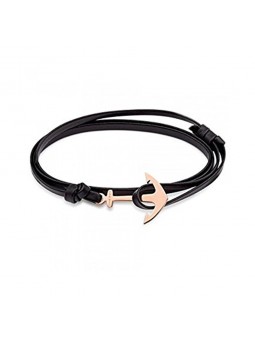 Bracelet ancre Phebus créations pour Homme en acier doré Rose et cuir noir 35-0851