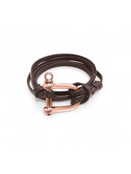 Bracelet PHEBUS Manille Doré Rose Cuir Noir - 35-0855
