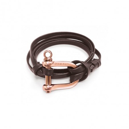 Bracelet PHEBUS Manille Doré Rose Cuir Noir - 35-0855