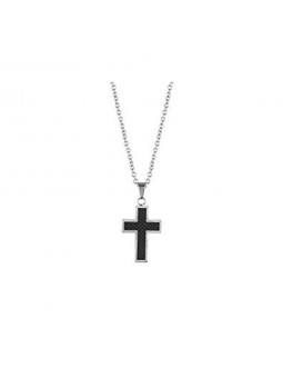 Collier Pendentif Phebus créations pour Homme croix en acier et carbone 72-0029