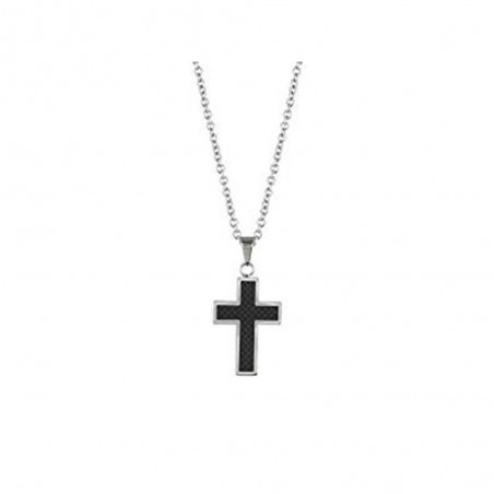 Collier Pendentif Phebus créations pour Homme croix en acier et carbone 72-0029