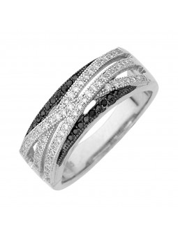 Bague Fantaisie argent Oxyde noir et blanc Microserti