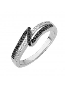 Bague Fantaisie argent Oxyde noir et blanc Microserti