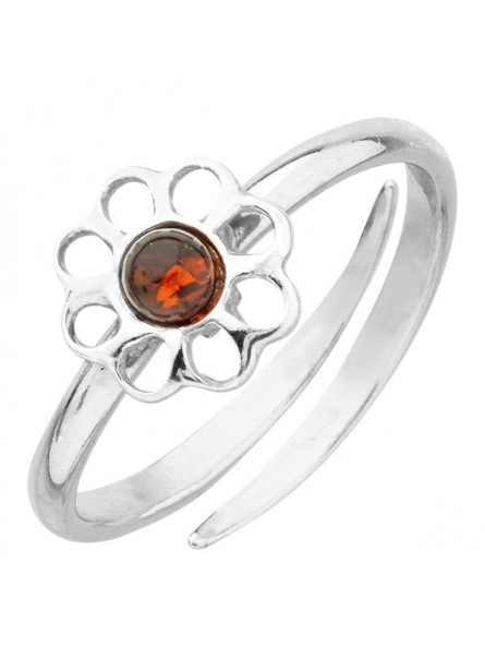 BAGUE AJUSTABLE ARGENT RHODIE ET AMBRE FLEUR