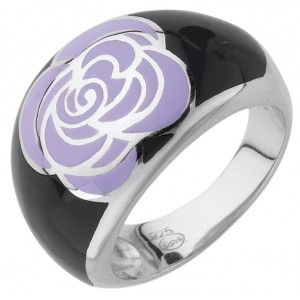 BAGUE ARGENT EMAIL NOIR ET VIOLET