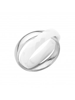 Bague double anneaux céramique blanche argent