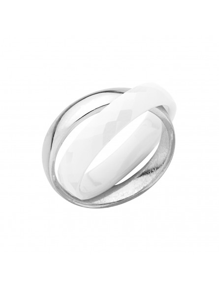 Bague double anneaux céramique blanche argent