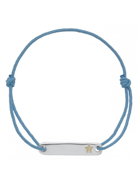 BRACELET PLAQUE ETOILE PERSONNALISABLE CORDON BLEU CIEL