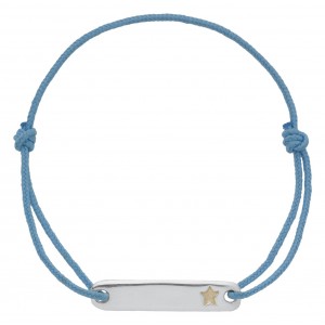 BRACELET PLAQUE ETOILE PERSONNALISABLE CORDON BLEU CIEL
