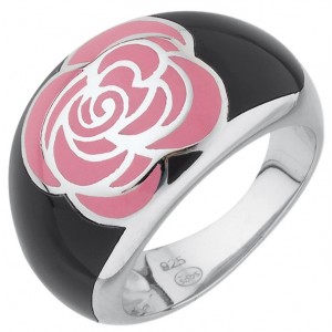 BAGUE ARGENT EMAIL NOIR ET ROSE