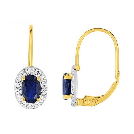 Boucles d'oreilles  pendantes Saphir et Oxydes