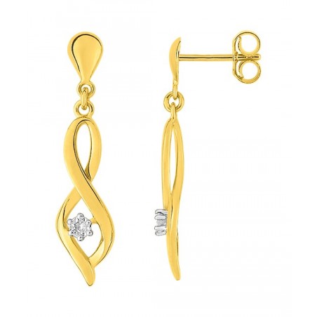 Boucles d'oreilles pendantes diamant 0.01 gris or 375