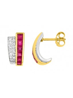 Boucles d'oreilles Clous Rubis 2,15 ct -diamant 0,08 ct or 750
