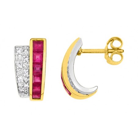 Boucles d'oreilles Clous Rubis 2,15 ct -diamant 0,08 ct or 750