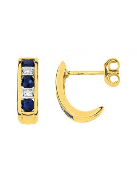 Boucles d'oreilles Saphir et diamant  0,02 ct or 750
