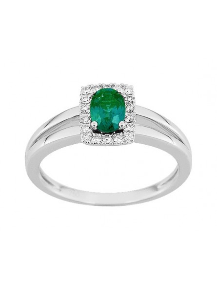 Bague  émeraude 0.50 et diamant  0.12 or gris 750