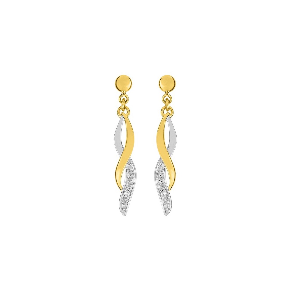 Boucles d'oreilles or 750 2 tons diamants