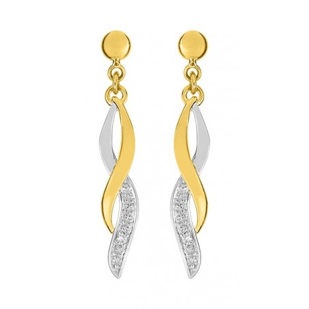 Boucles d'oreilles Pendantes diamant 0,008 bicolore or 750