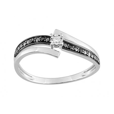 Solitaire Fantaisie - diamants noirs et blancs 0.04 ct
