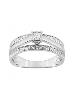 Bague Solitaire accompagné diamants or 750/000