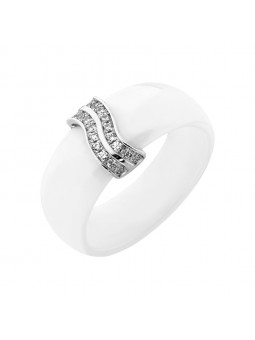 BAGUE CERAMIQUE BLANCHE ET DIAMANTS 0,11 CT OR BL