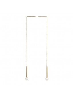 Boucles d'oreilles pendantes perles eau douce blanches 4/4.5 mm or jaune 375