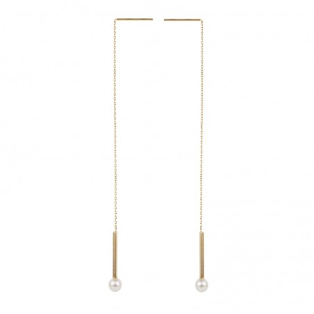Boucles d'oreilles pendantes perles eau douce blanches 4/4.5 mm or jaune 375