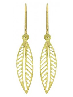 Boucles d'oreilles crochets feuille or jaune