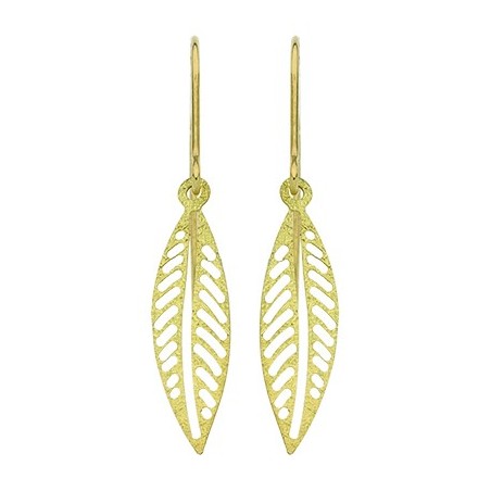 Boucles d'oreilles crochets feuille or jaune