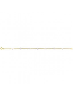BRACELET 18 CM PERLES EAU DOUCE BLANCHES 3/6.5MM OR JAUNE 375