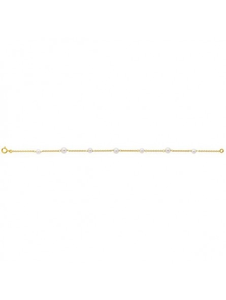 BRACELET 18 CM PERLES EAU DOUCE BLANCHES 3/6.5MM OR JAUNE 375
