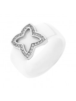 BAGUE CERAMIQUE BLANCHE ET DIAMANTS 0,15 CT OR BL