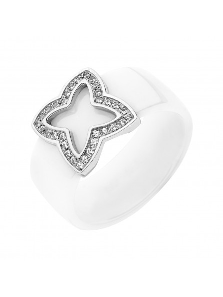 BAGUE CERAMIQUE BLANCHE ET DIAMANTS 0,15 CT OR BL