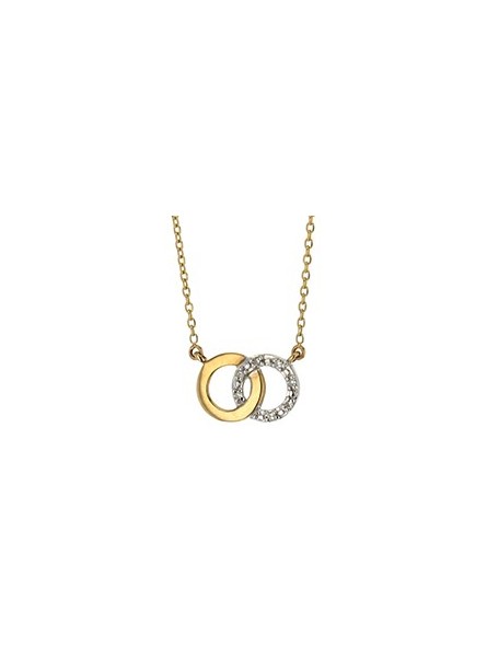 Collier multi diamants 0,04 ct   cercles entrelacés   or bicolore 375