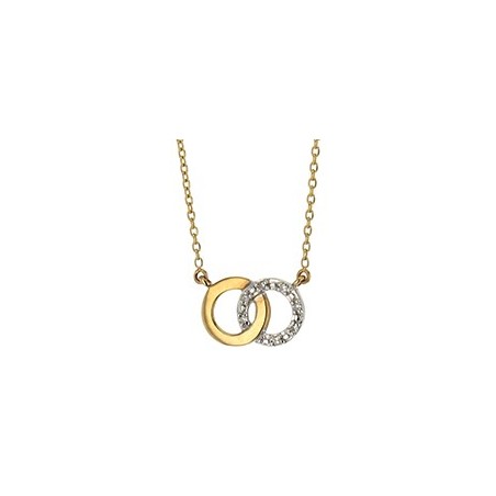 Collier multi diamants 0,04 ct   cercles entrelacés   or bicolore 375
