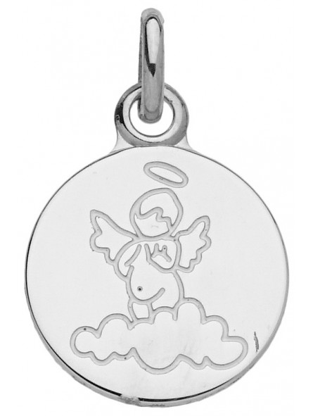 Médaille Ange SUR PETIT NUAGE EMAILLE blanc SUR or jaune