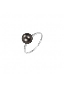 Bague Perle de Tahiti 8/9 mm or blanc 750 diamantS 0.04 CT