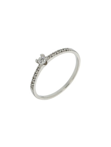Solitaire accompagné diamants 0,10 ct or blanc 750
