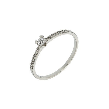 Solitaire accompagné diamants 0,10 ct or blanc 750