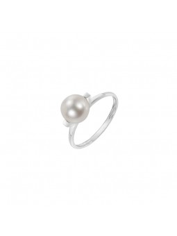 Bague Perle eau douce blanche7.5/8 mm or blanc 750