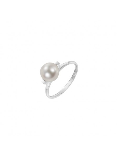 Bague Perle eau douce blanche7.5/8 mm or blanc 750