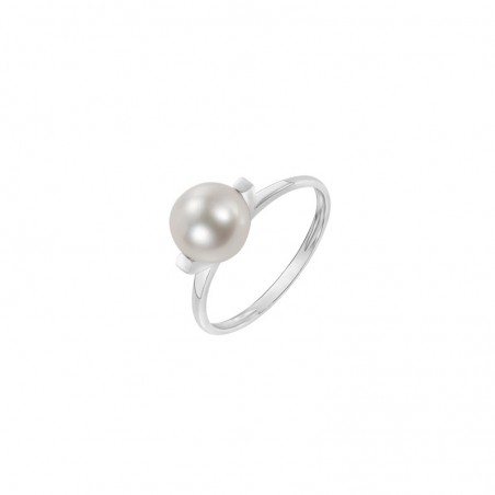 Bague Perle eau douce blanche7.5/8 mm or blanc 750